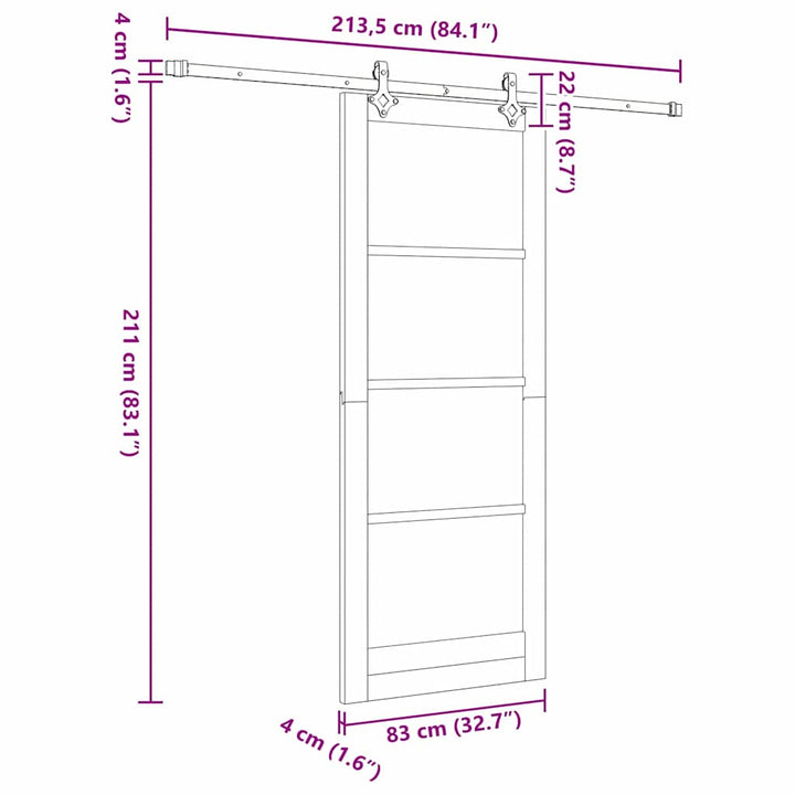 Skydedør Hvid 83 x 211 cm Massivt fyrretræ og glas