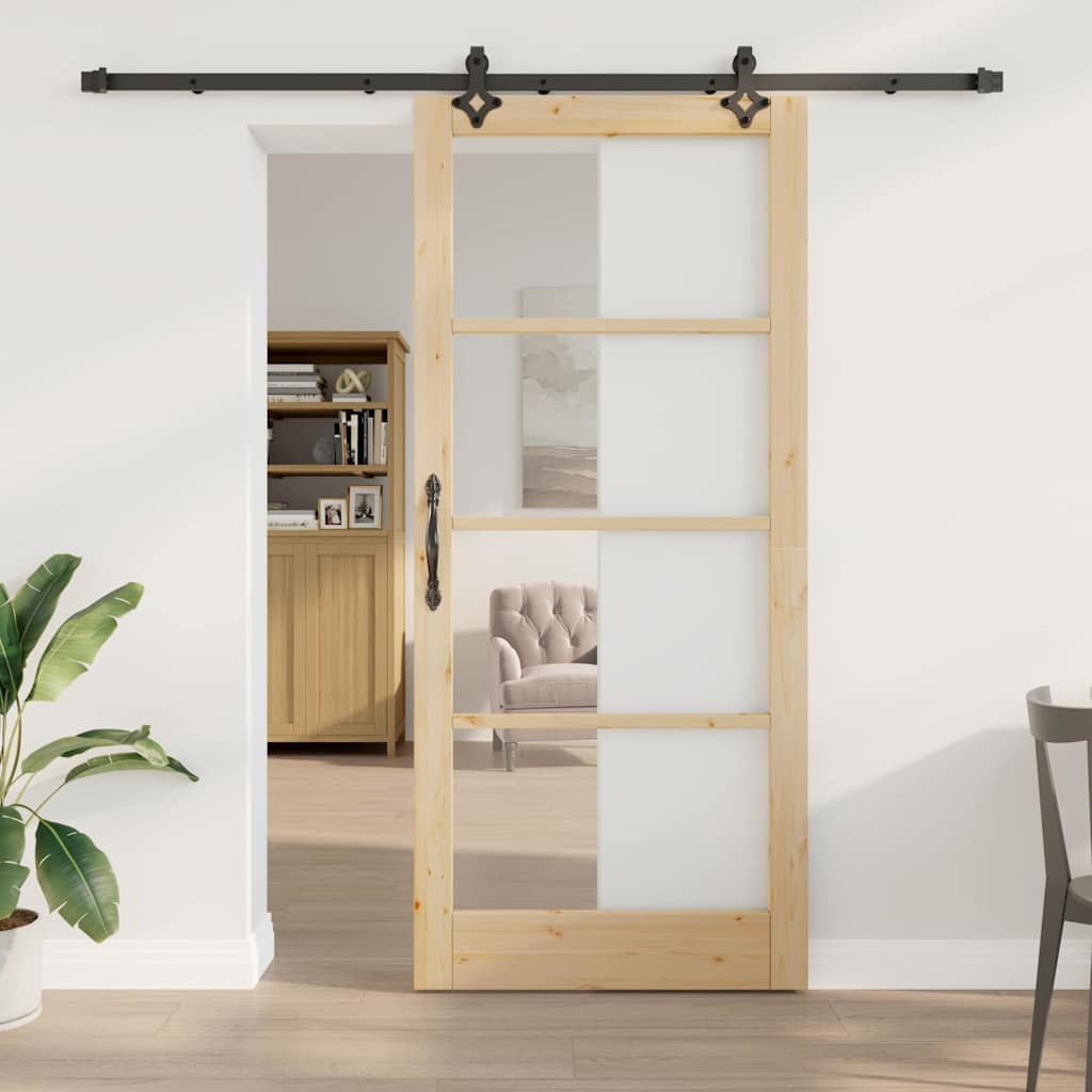 Skydedør Naturfarvet 93 x 211 cm Massivt fyrretræ og glas