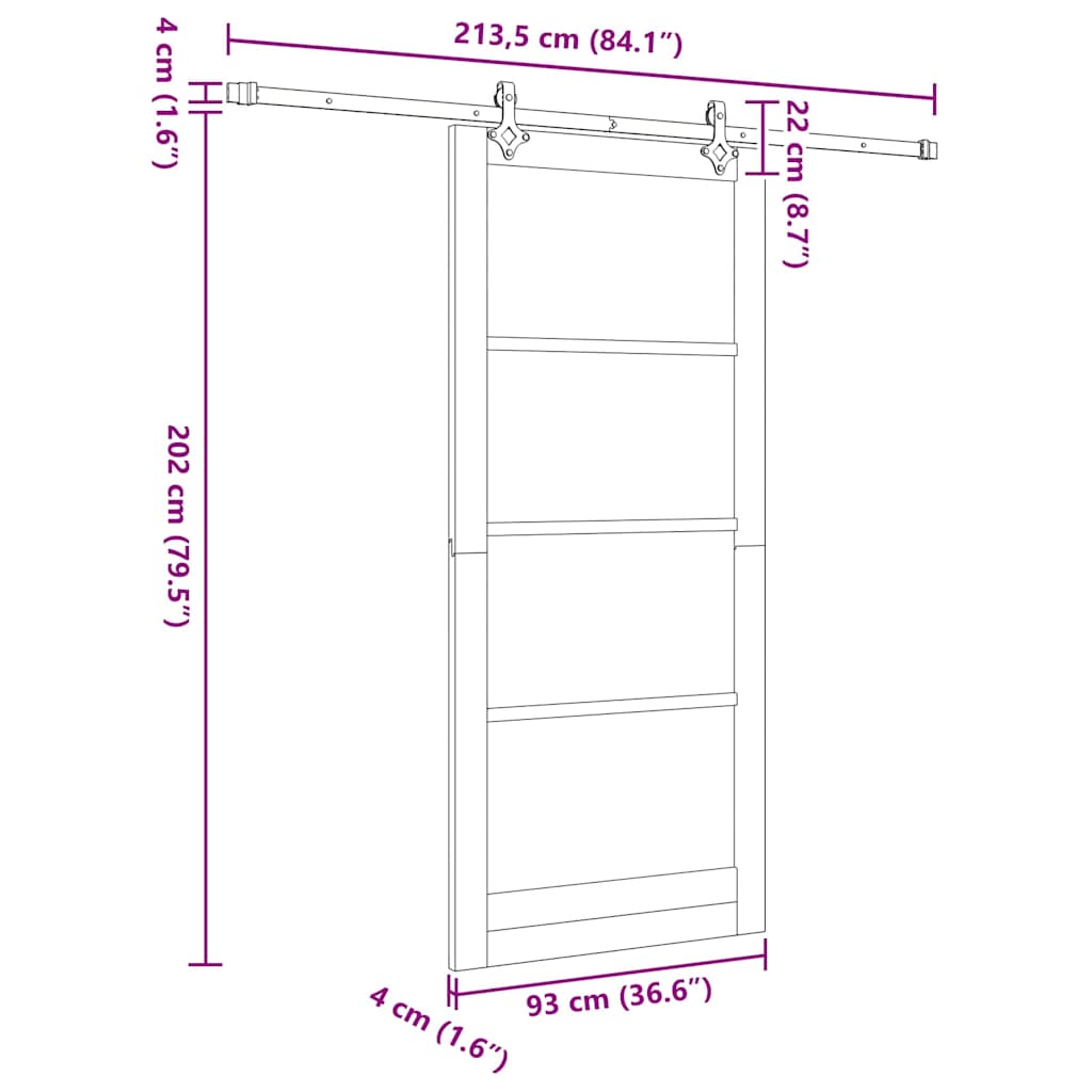 Skydedør Hvid 93 x 211 cm Massivt fyrretræ og glas