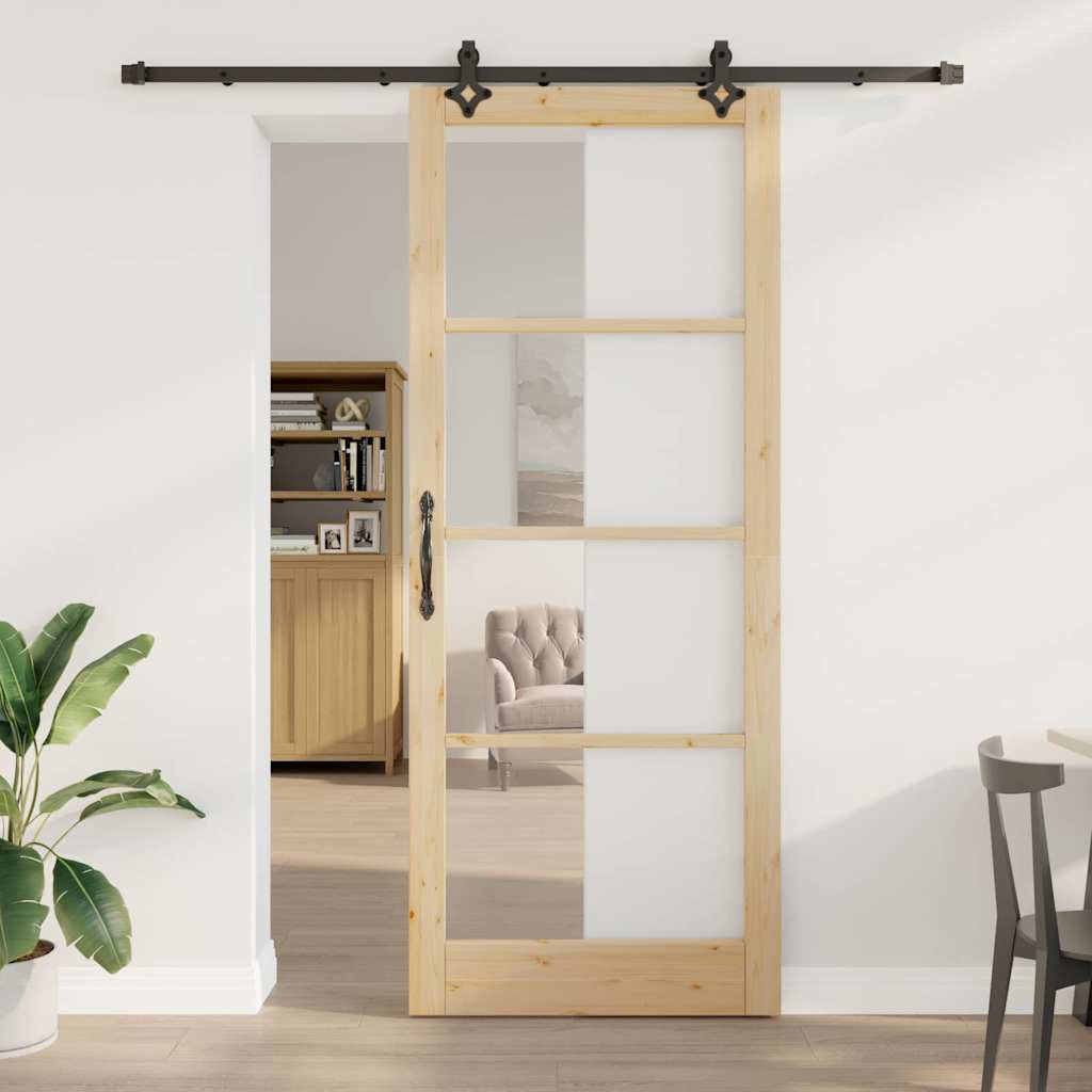 Skydedør Naturfarvet 93 x 232 cm Massivt fyrretræ og glas