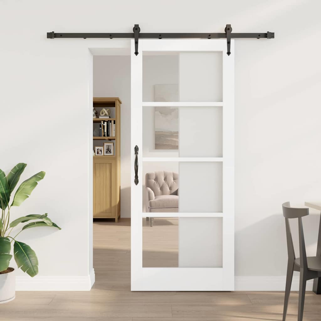 Skydedør Hvid 83 x 202 cm Massivt fyrretræ og glas