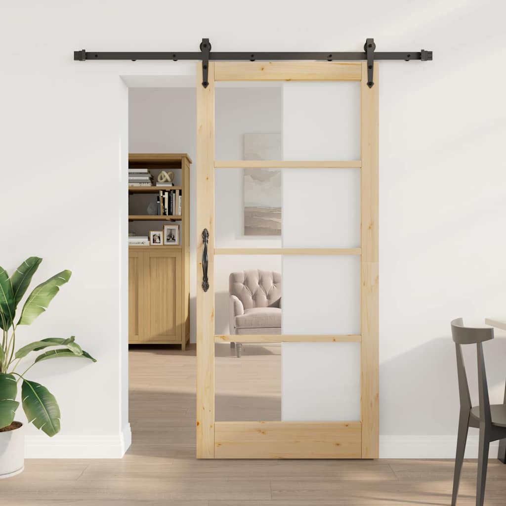 Skydedør Naturfarvet 93 x 202 cm Massivt fyrretræ og glas
