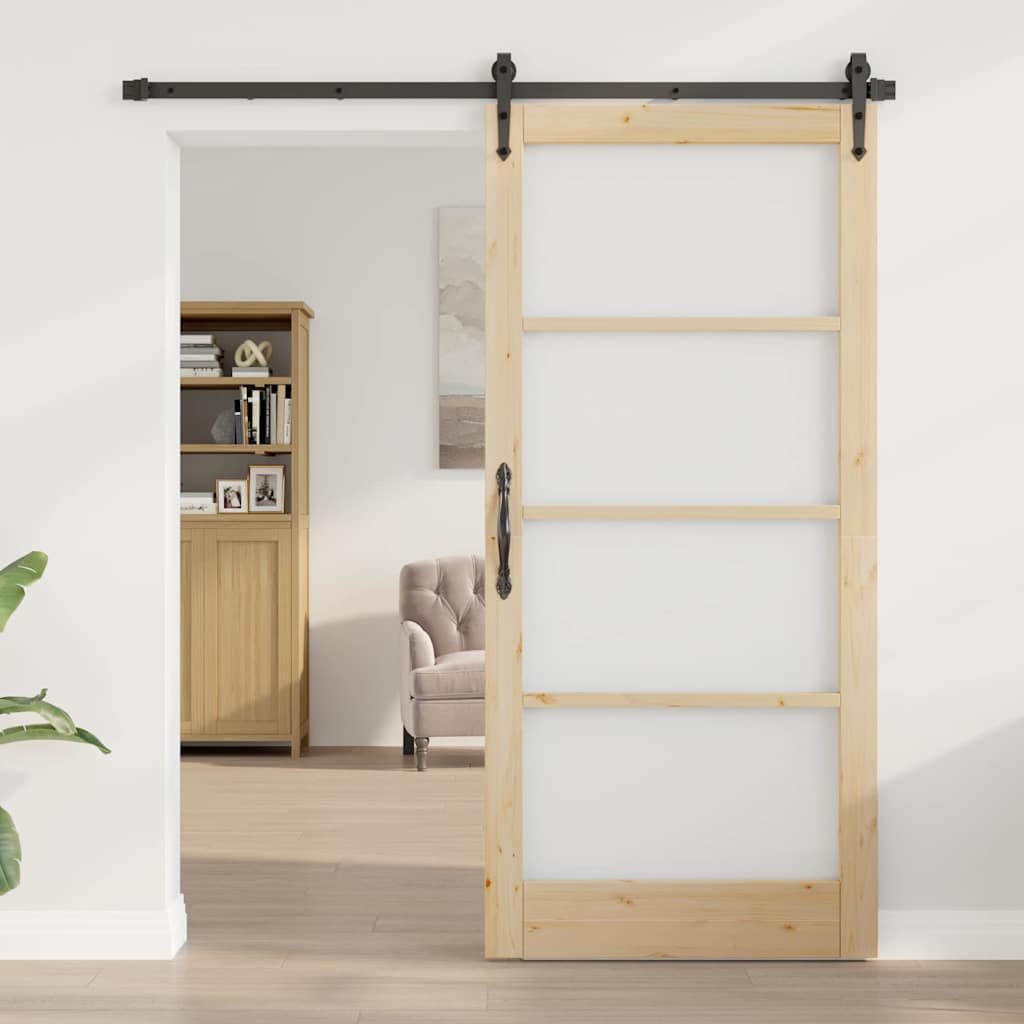 Skydedør Naturfarvet 93 x 202 cm Massivt fyrretræ og glas
