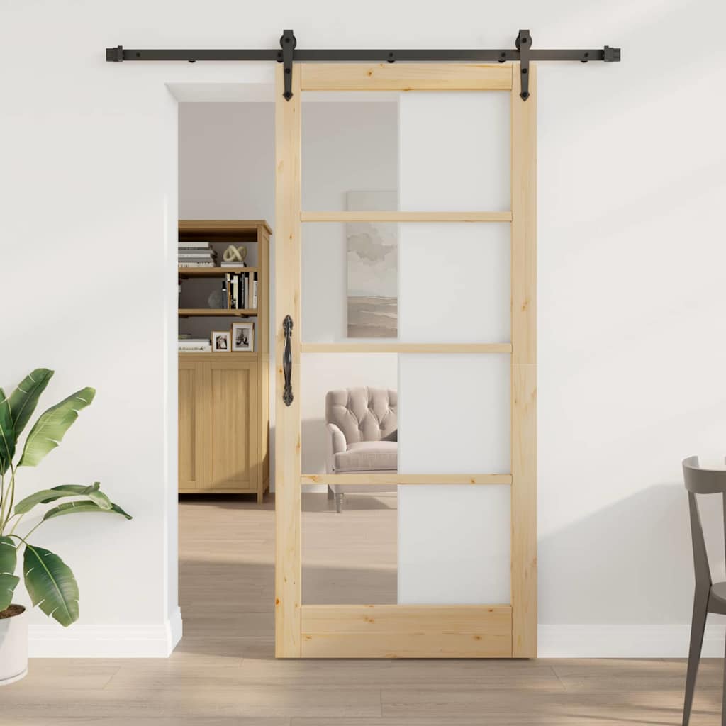 Skydedør Naturfarvet 93 x 211 cm Massivt fyrretræ og glas