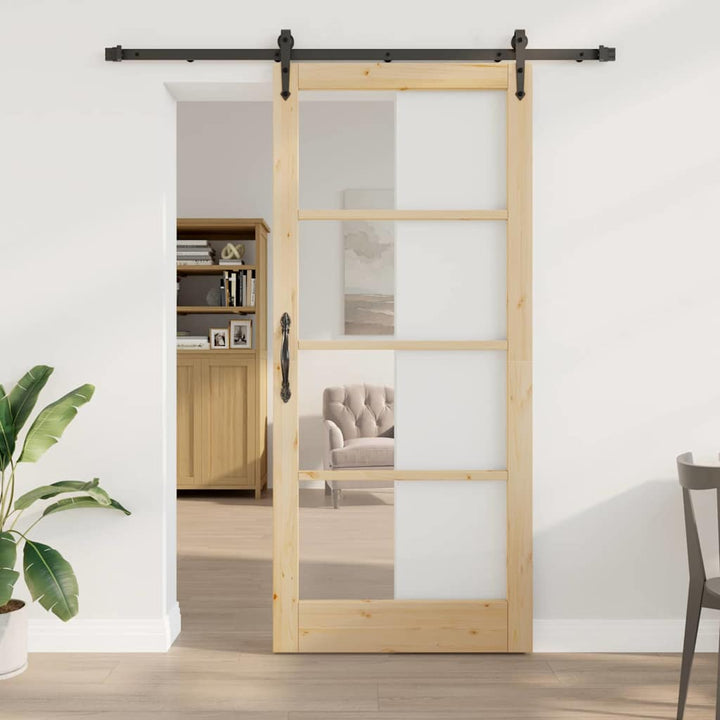 Skydedør Naturfarvet 93 x 211 cm Massivt fyrretræ og glas