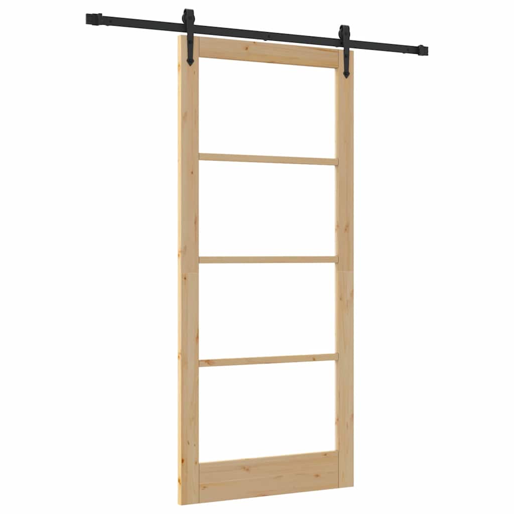 Skydedør Naturfarvet 93 x 211 cm Massivt fyrretræ og glas