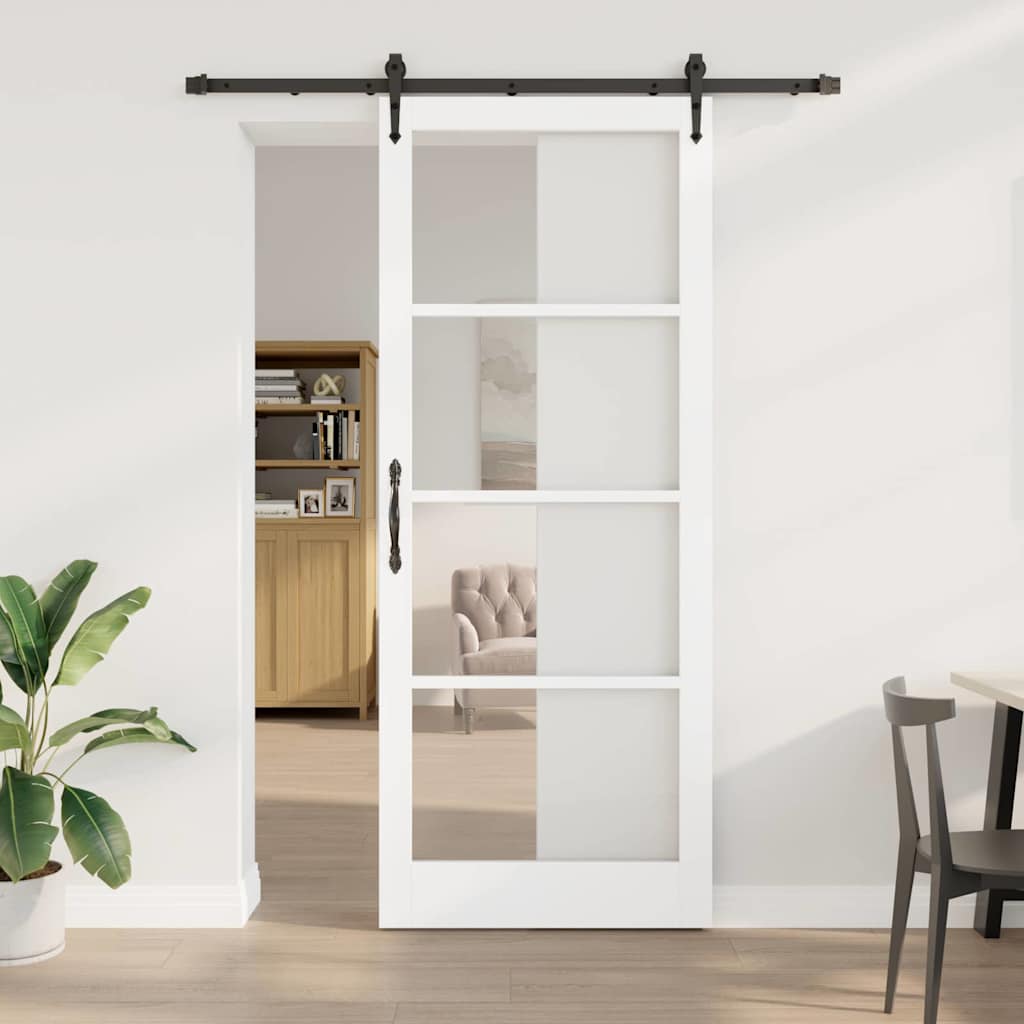 Skydedør Hvid 93 x 232 cm Massivt fyrretræ og glas