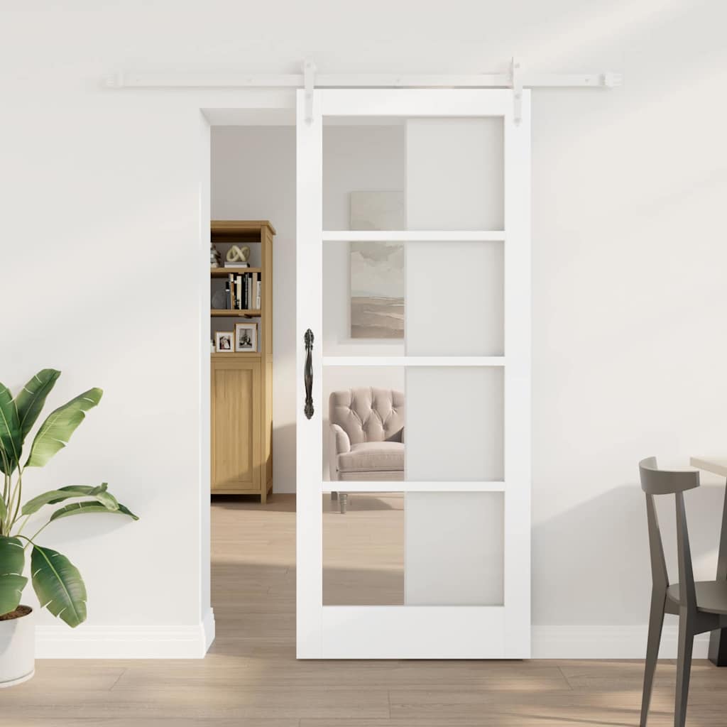 Skydedør Hvid 83 x 202 cm Massivt fyrretræ og glas
