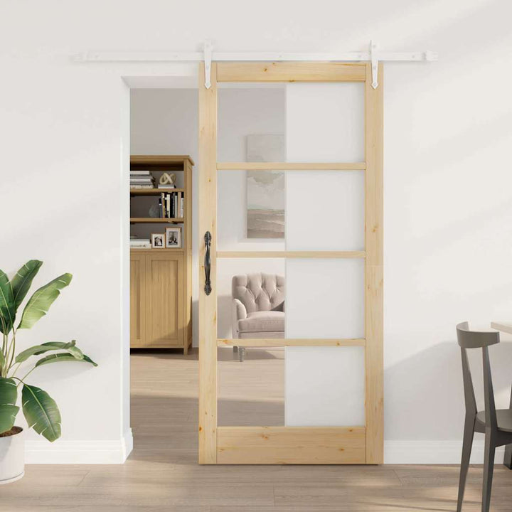 Skydedør Naturfarvet 93 x 202 cm Massivt fyrretræ og glas