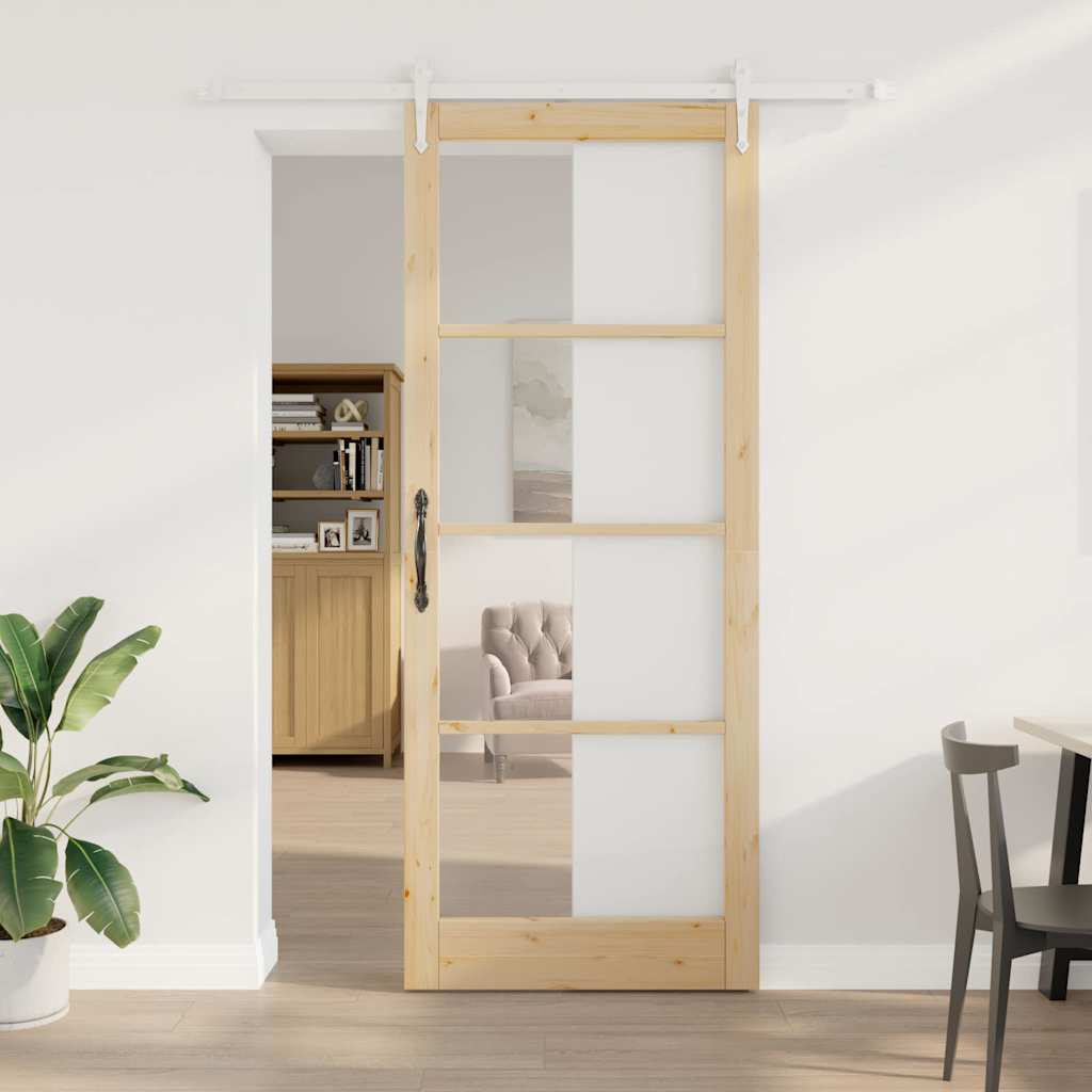Skydedør Naturfarvet 93 x 232 cm Massivt fyrretræ og glas