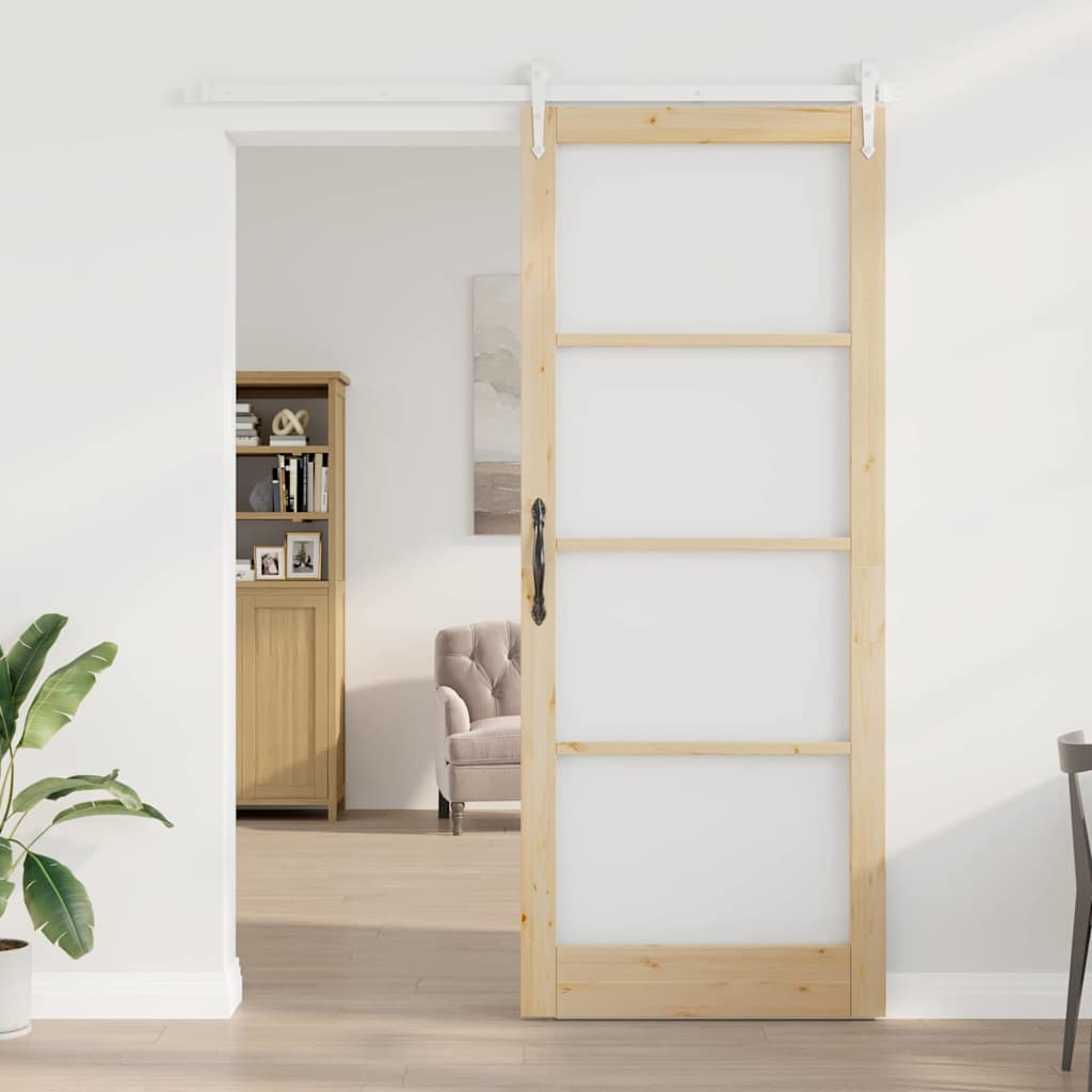 Skydedør Naturfarvet 93 x 232 cm Massivt fyrretræ og glas