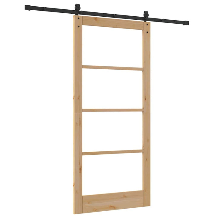 Skydedør Naturlig og sort 93 x 202 cm Massivt fyrretræ og glas