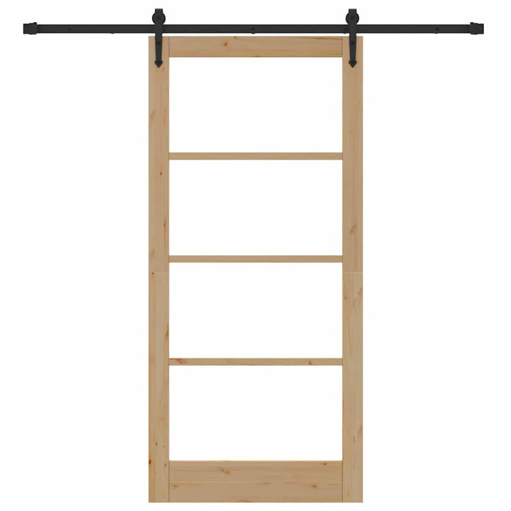Skydedør Naturlig og sort 93 x 202 cm Massivt fyrretræ og glas