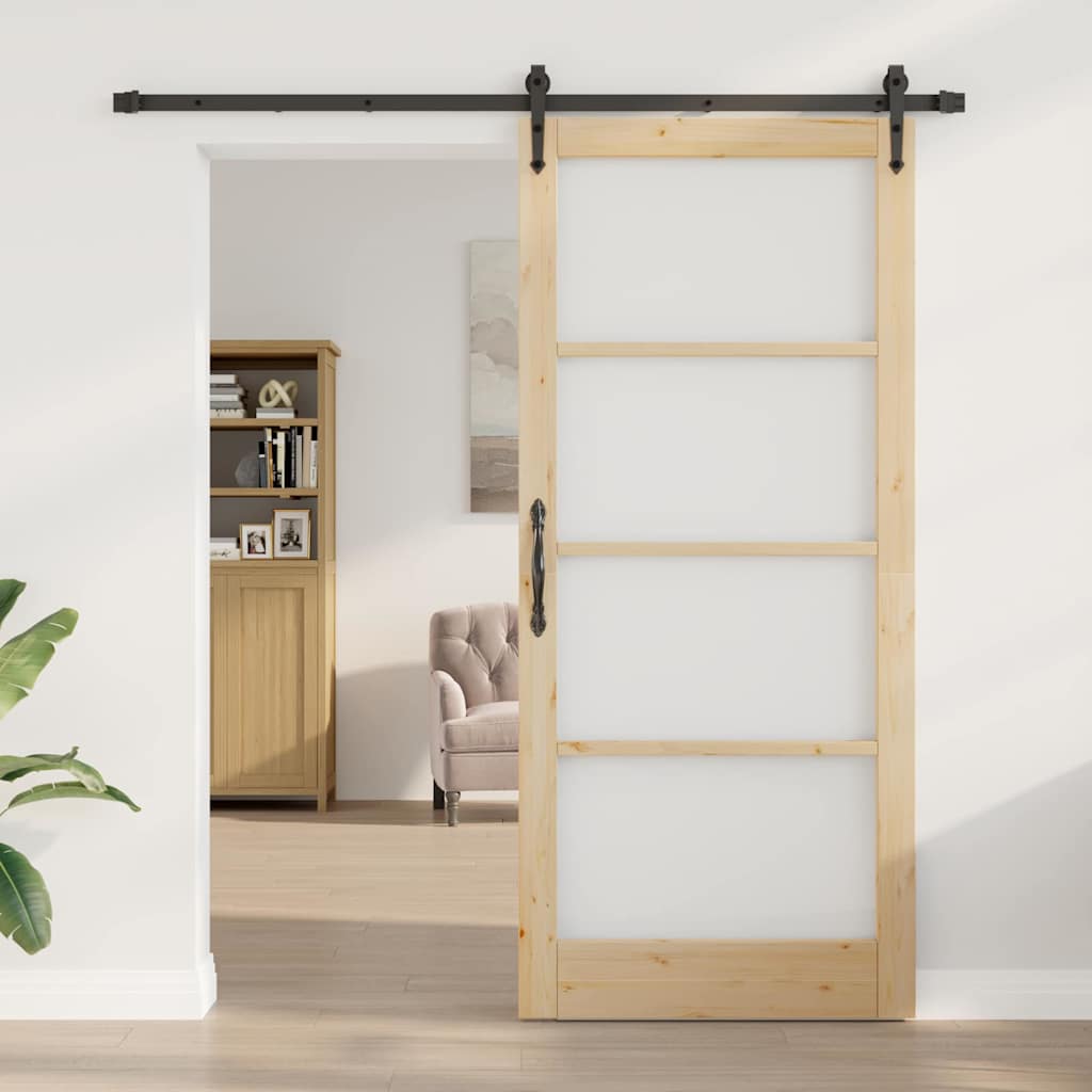 Skydedør Naturlig og sort 93 x 211 cm Massivt fyrretræ og glas