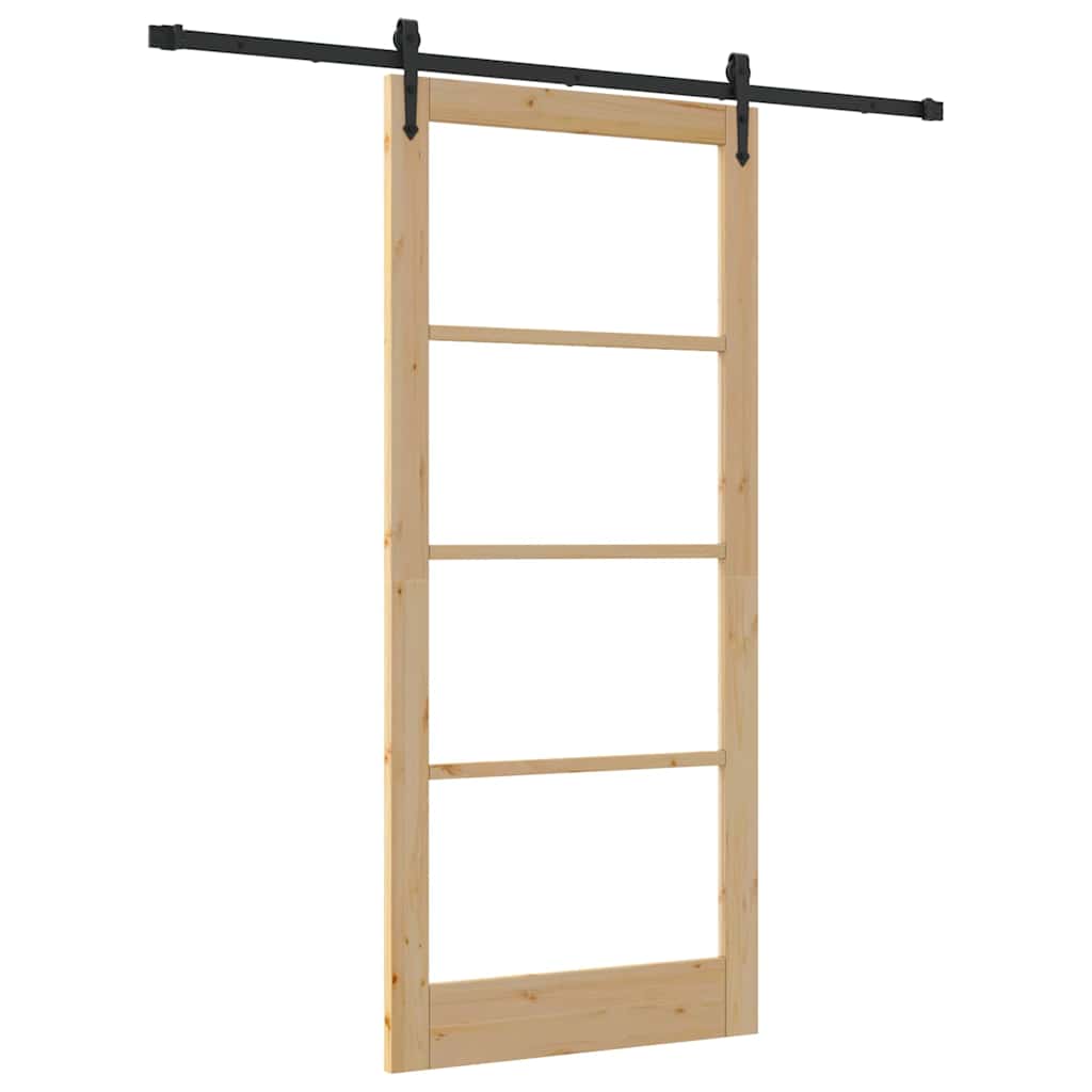Skydedør Naturlig og sort 93 x 211 cm Massivt fyrretræ og glas