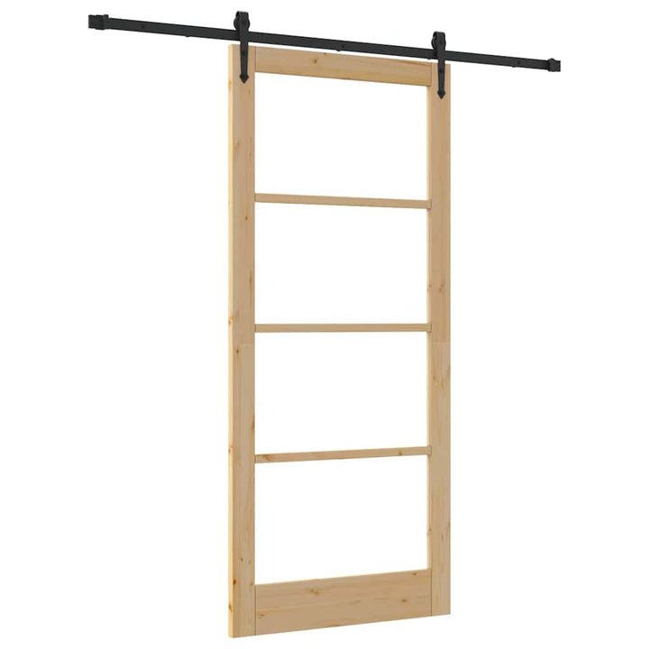 Skydedør Naturlig og sort 93 x 211 cm Massivt fyrretræ og glas