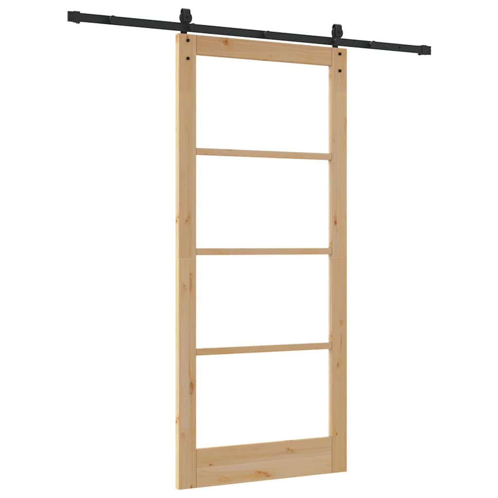 Skydedør Naturlig og sort 93 x 211 cm Massivt fyrretræ og glas