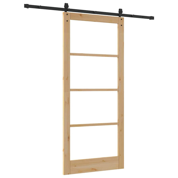 Skydedør Naturlig og sort 93 x 211 cm Massivt fyrretræ og glas