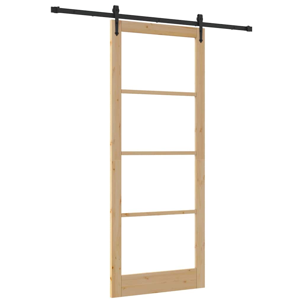 Skydedør Naturlig og sort 93 x 232 cm Massivt fyrretræ og glas