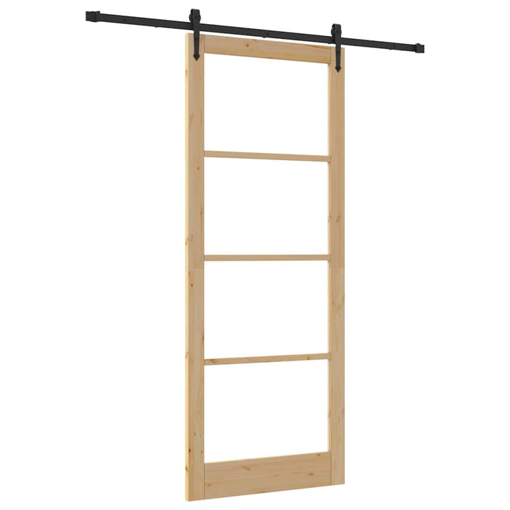 Skydedør Naturlig og sort 93 x 232 cm Massivt fyrretræ og glas