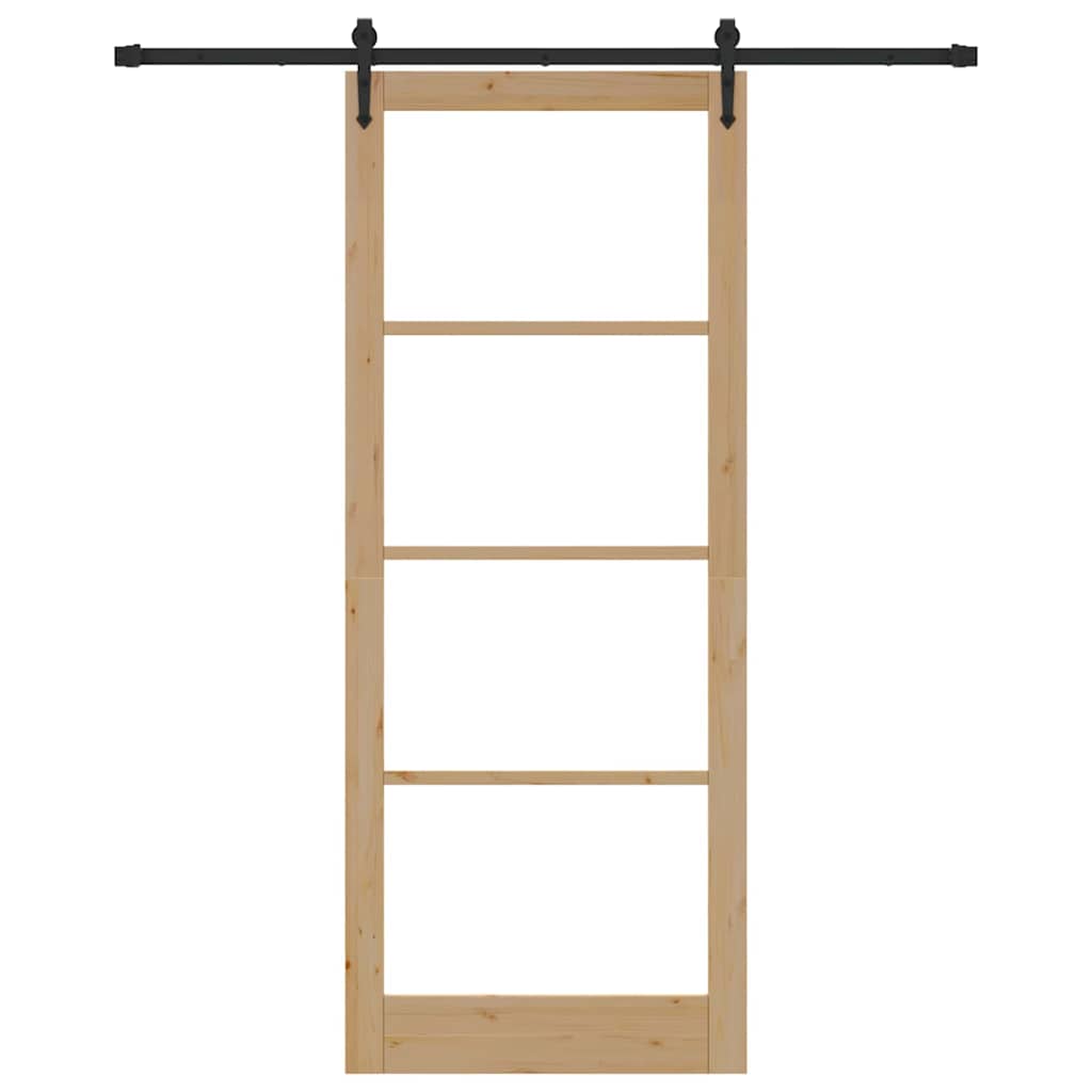 Skydedør Naturlig og sort 93 x 232 cm Massivt fyrretræ og glas