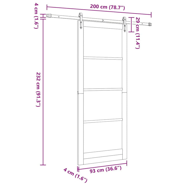 Skydedør Hvid og sort 93 x 232 cm Massivt fyrretræ og glas
