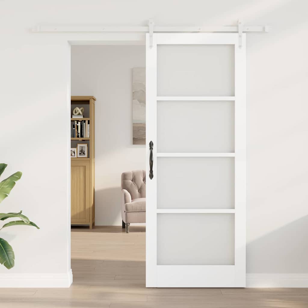 Skydedør Hvid 83 x 211 cm Massivt fyrretræ og glas