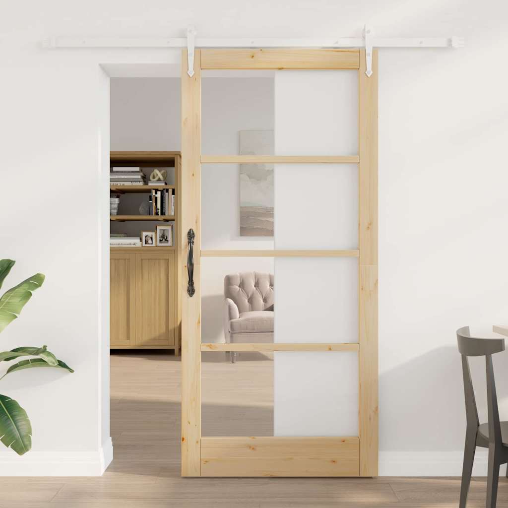 Skydedør Naturfarvet 93 x 202 cm Massivt fyrretræ og glas