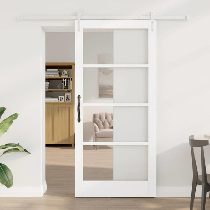 Skydedør Hvid 93 x 202 cm Massivt fyrretræ og glas