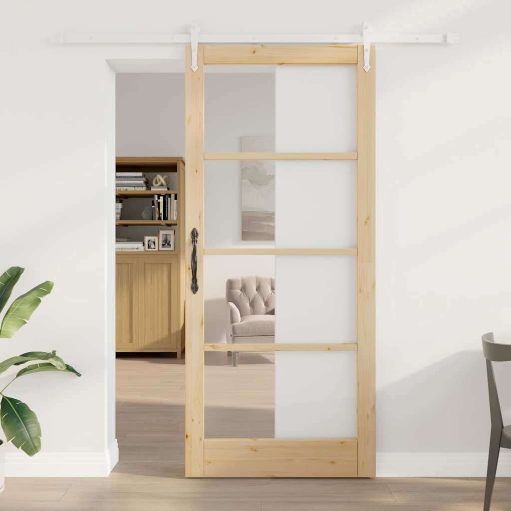 Skydedør Naturfarvet 93 x 211 cm Massivt fyrretræ og glas
