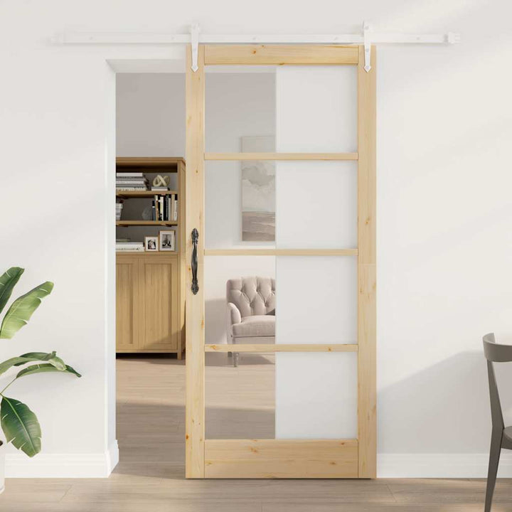 Skydedør Naturfarvet 93 x 211 cm Massivt fyrretræ og glas