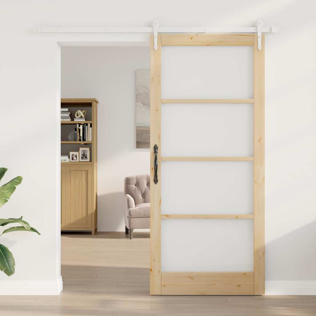 Skydedør Naturfarvet 93 x 211 cm Massivt fyrretræ og glas