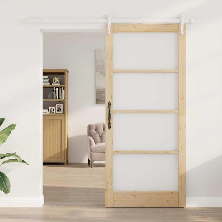 Skydedør Naturfarvet 93 x 211 cm Massivt fyrretræ og glas