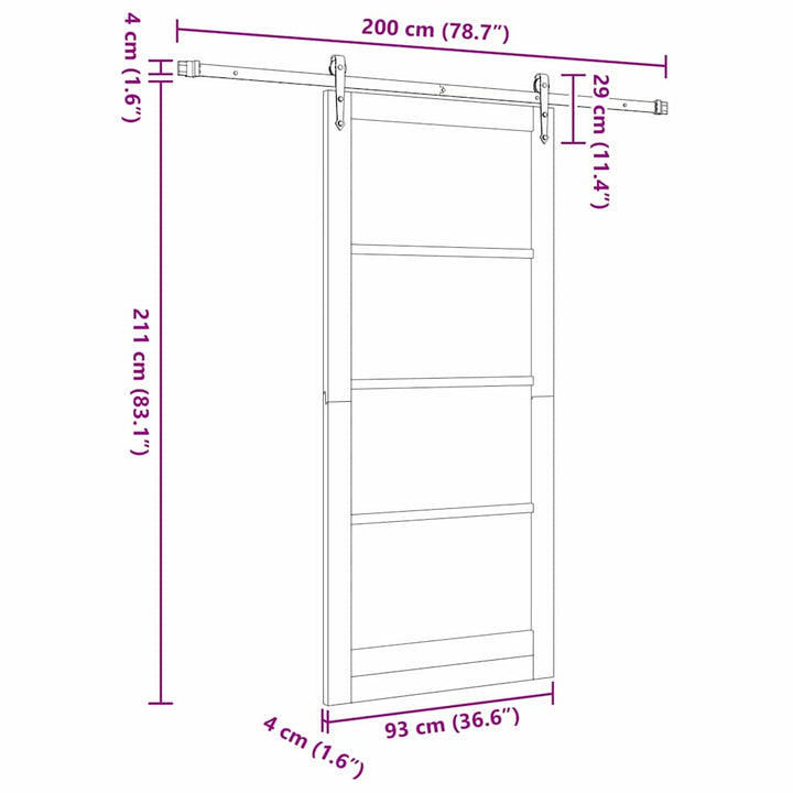 Skydedør Naturfarvet 93 x 211 cm Massivt fyrretræ og glas