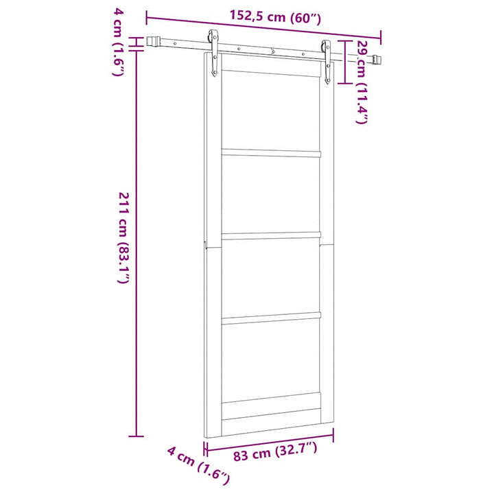 Skydedør ORKDAL Hvid 83 x 211 cm Massivt fyrretræ og glas