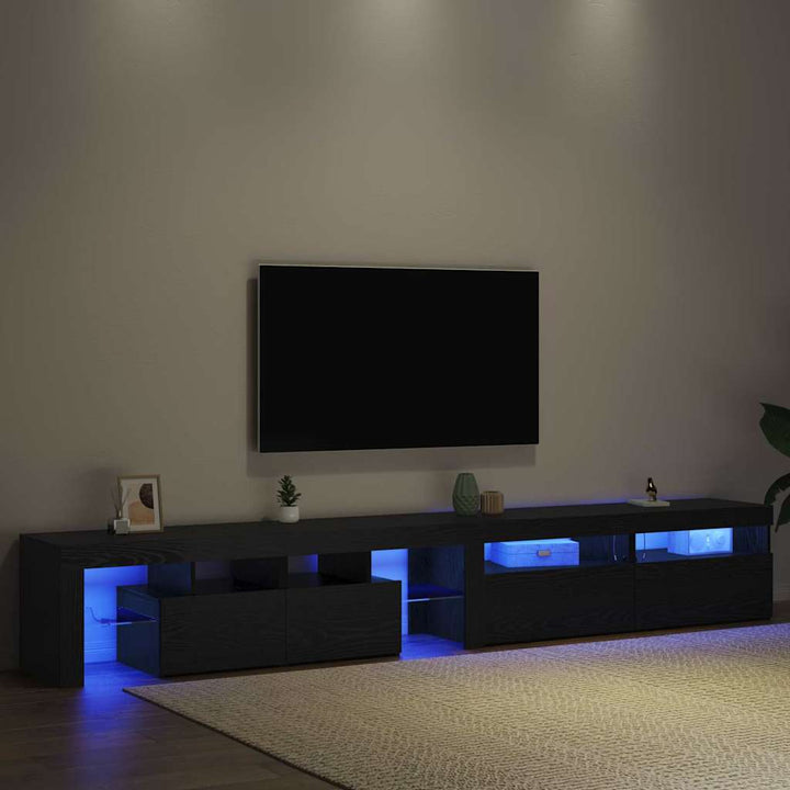 TV-skab med LED 3 pcs Sort eg 260 x 37 x 40 cm Konstrueret træ