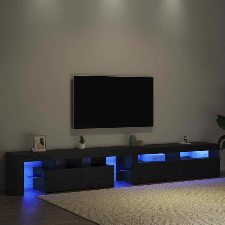 TV-skab med LED 2 pcs Sort eg 260 x 37 x 40 cm Konstrueret træ