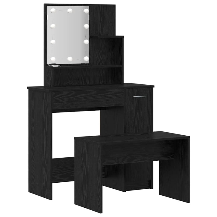 LED Smykkebord Set med spejllys 2 pcs Sort eg Konstrueret træ