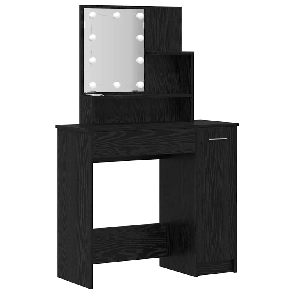 LED Smykkebord Set med spejllys 2 pcs Sort eg Konstrueret træ