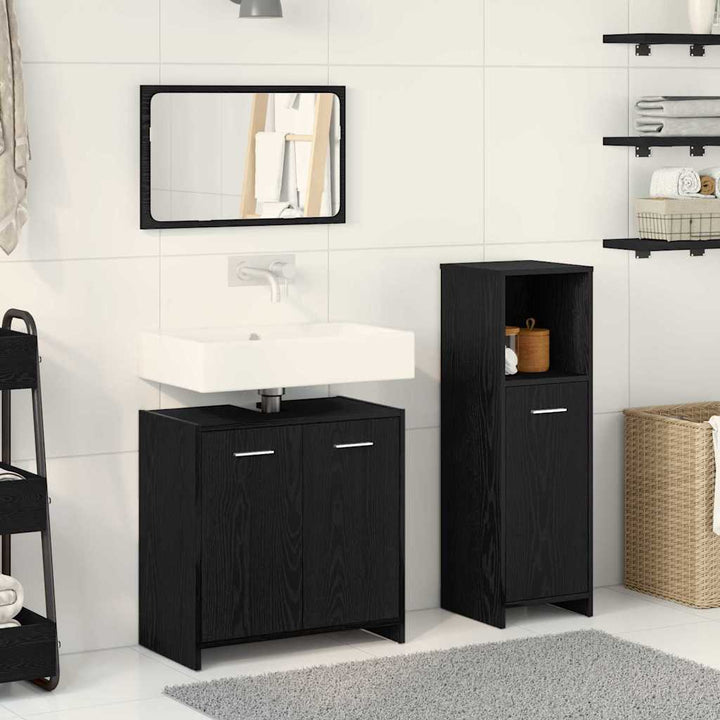 Badeværelsesmøbel sæt med hylde 3 pcs Sort eg Konstrueret træ