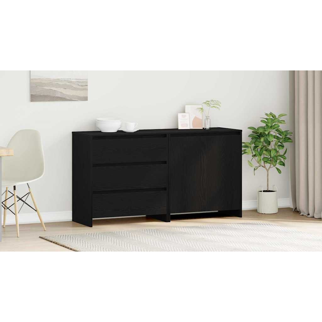 Sideboard med skuffe 2 pcs Sort 70 x 41 x 75 cm Konstrueret træ