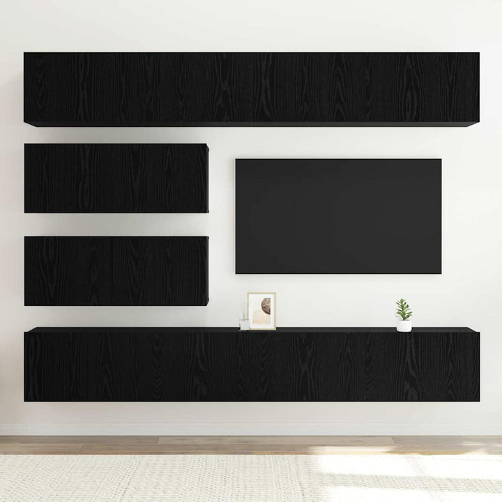 TV-møbelsæt Vægmonteret 6 pcs Sort eg Konstrueret træ
