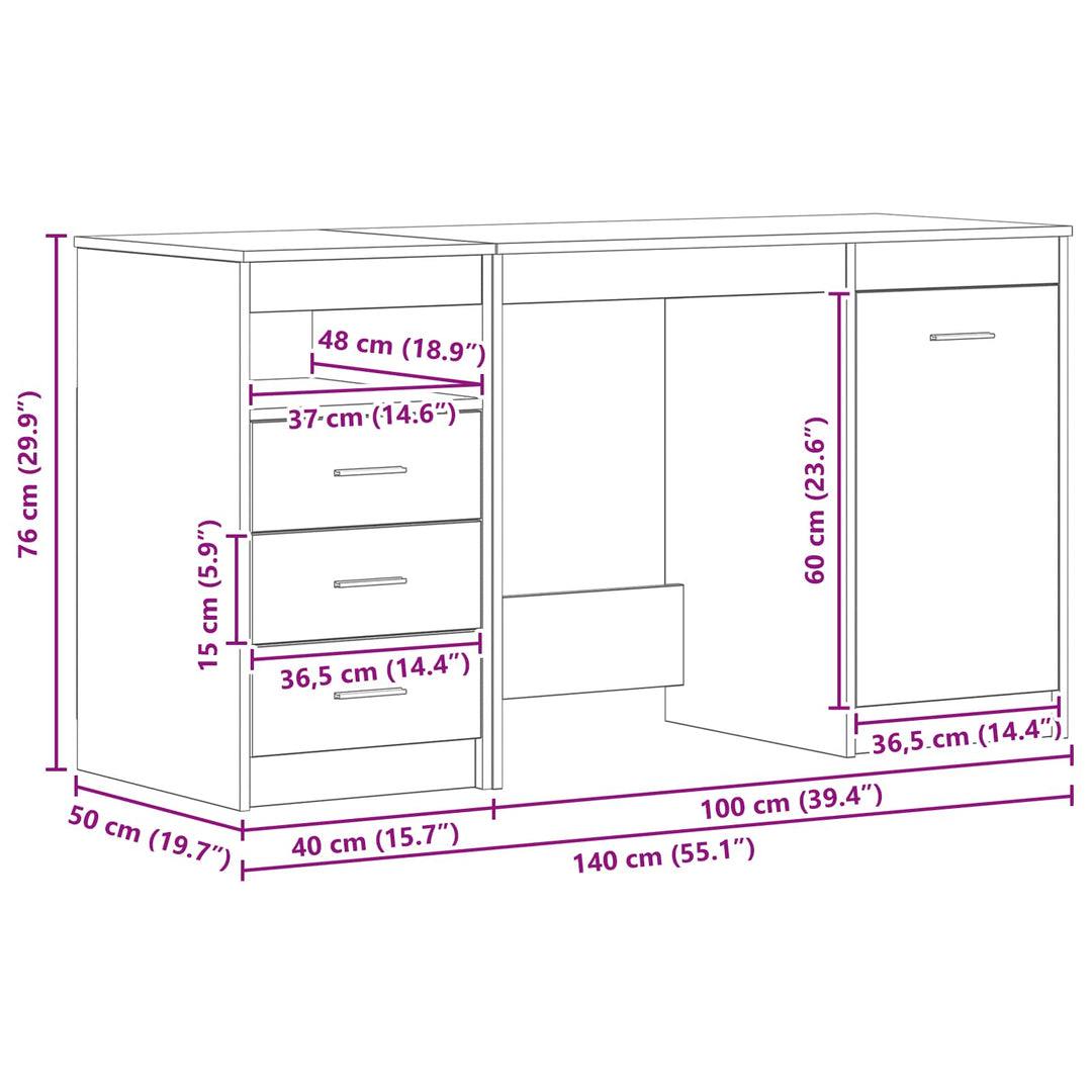 Bord med skuffe 2 pcs Sort eg 140 x 50 x 76 cm Konstrueret træ