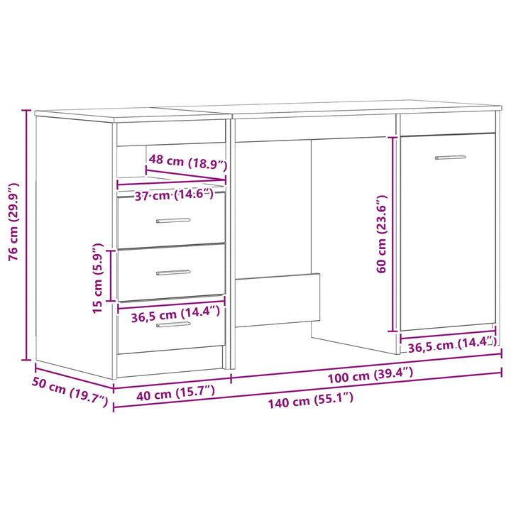 Bord med skuffe 2 pcs Sort eg 140 x 50 x 76 cm Konstrueret træ
