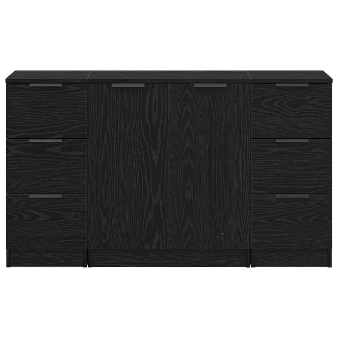 Sideboard med skuffe 3 pcs Sort eg Konstrueret træ