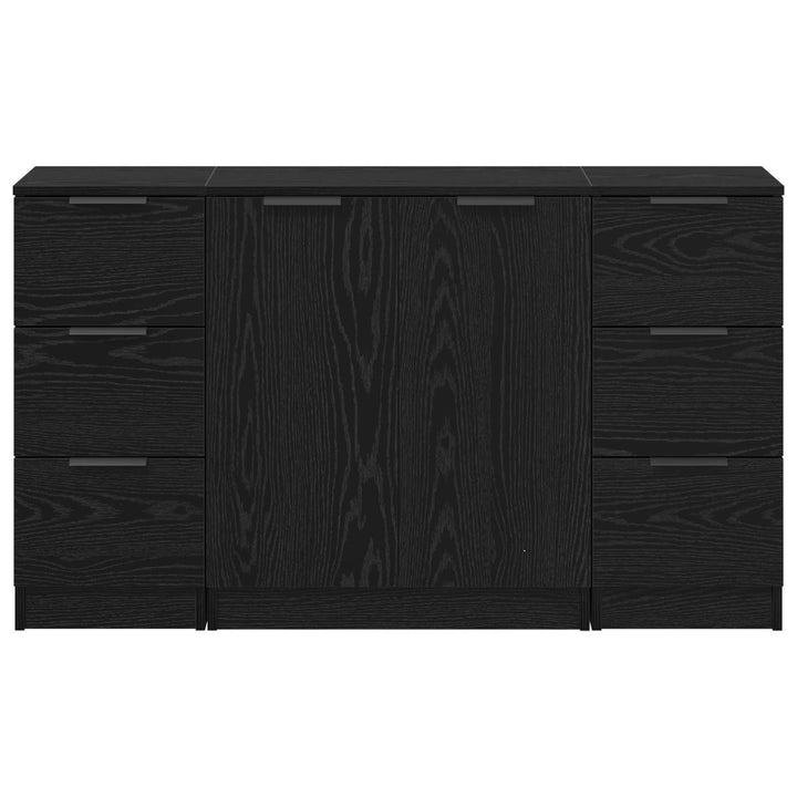Sideboard med skuffe 3 pcs Sort eg Konstrueret træ
