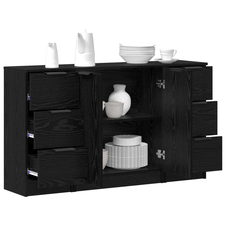 Sideboard med skuffe 3 pcs Sort eg Konstrueret træ