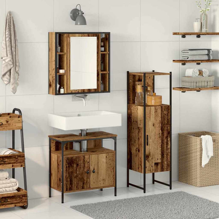 Badeværelsesmøbel sæt med hylde 3 pcs Brun Konstrueret træ