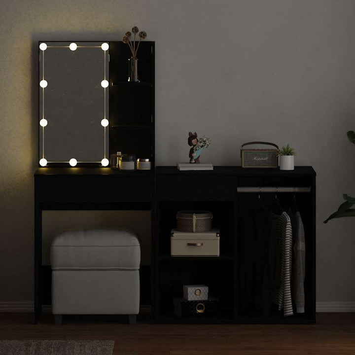 LED Smykkebord Set Sort eg 140 x 40 x 140 cm Konstrueret træ