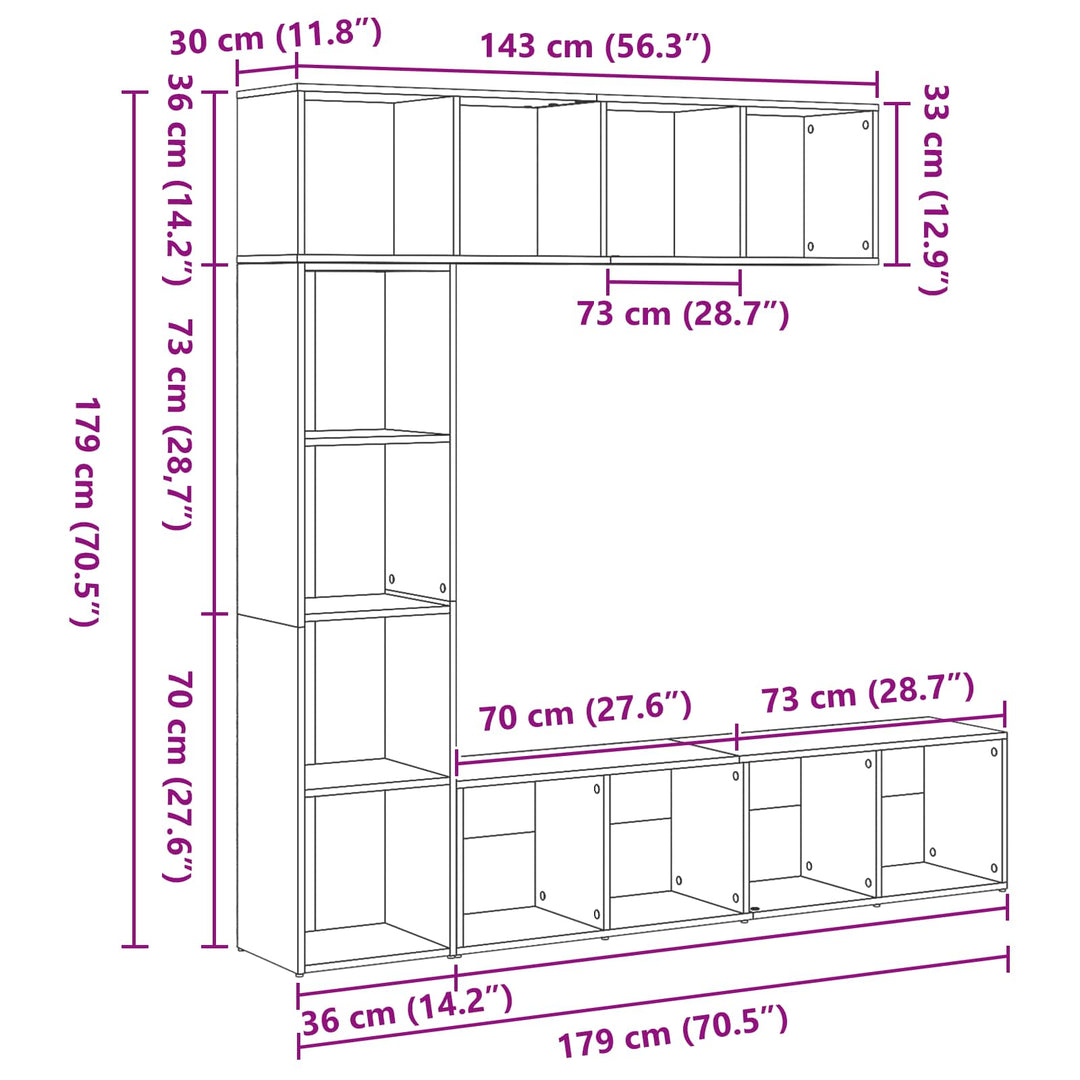 Bogreol 3 pcs Sort eg 36 x 30 x 143 cm Konstrueret træ
